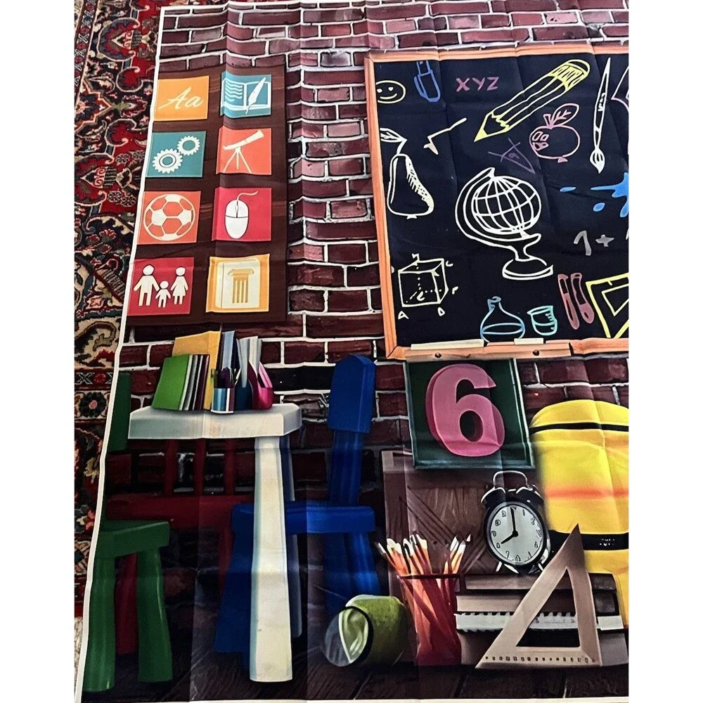8x6 Ft  School Backdrop Kindergarten Classroom ABC Photo Canvas Pictures Hallway